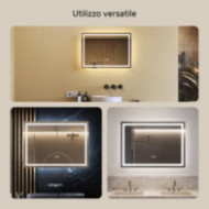Specchio da bagno illuminato 70x50 cm con interruttore tattile, tappetino riscaldante