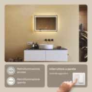 Specchio da bagno illuminato 70x50 cm con interruttore tattile, tappetino riscaldante