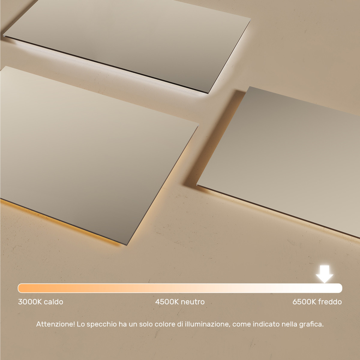 Specchio da bagno rettangolare illuminato 120x70cm con colore freddo LED 7000K