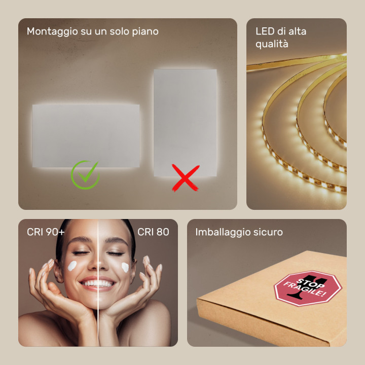 Specchio da bagno rettangolare illuminato 120x70cm con colore freddo LED 7000K