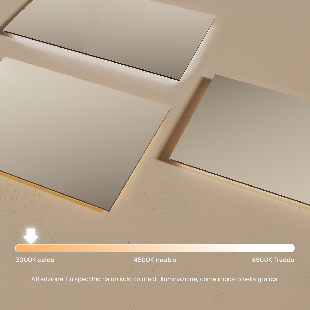 Specchio da bagno rettangolare illuminato 120x70cm con colore caldo 3000K