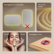 Specchio da bagno rettangolare illuminato 120x70cm con colore caldo 3000K