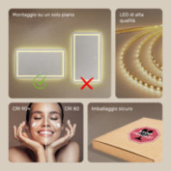 Specchio da bagno rettangolare 120x70cm con interruttore touch, colore caldo 3000K