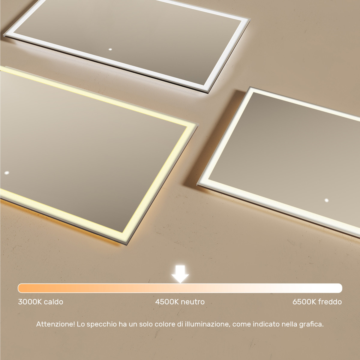 Specchio da bagno rettangolare 120x70 cm con interruttore tattile, colore neutro 4500K