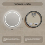 Specchio da bagno rotondo illuminato 80 cm con colore freddo LED 7000K