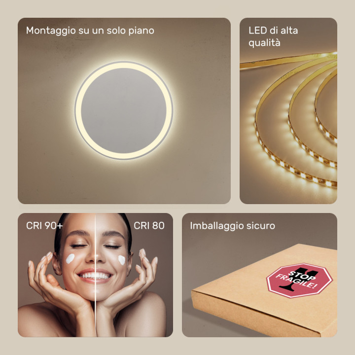 Specchio da bagno rotondo illuminato 60 cm con colore neutro 4500K