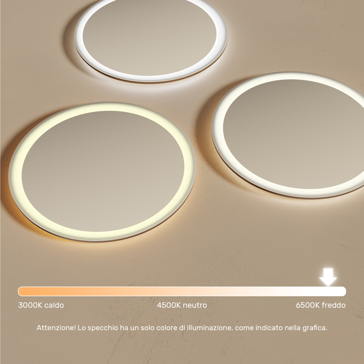 Specchio da bagno rotondo illuminato 60 cm con colore freddo LED 7000K