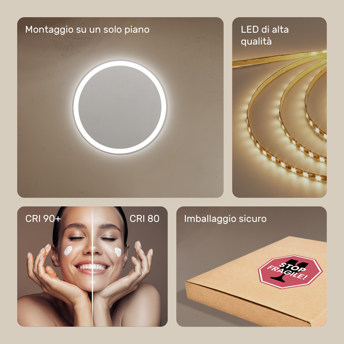 Specchio da bagno rotondo illuminato 60 cm con colore freddo LED 7000K