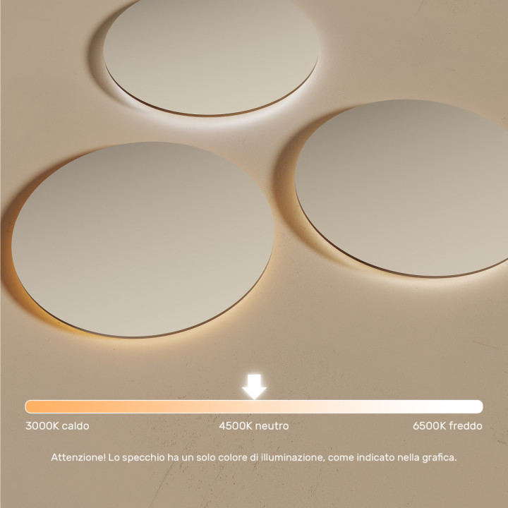 Specchio da bagno rotondo illuminato 80 cm con colore neutro 4500K