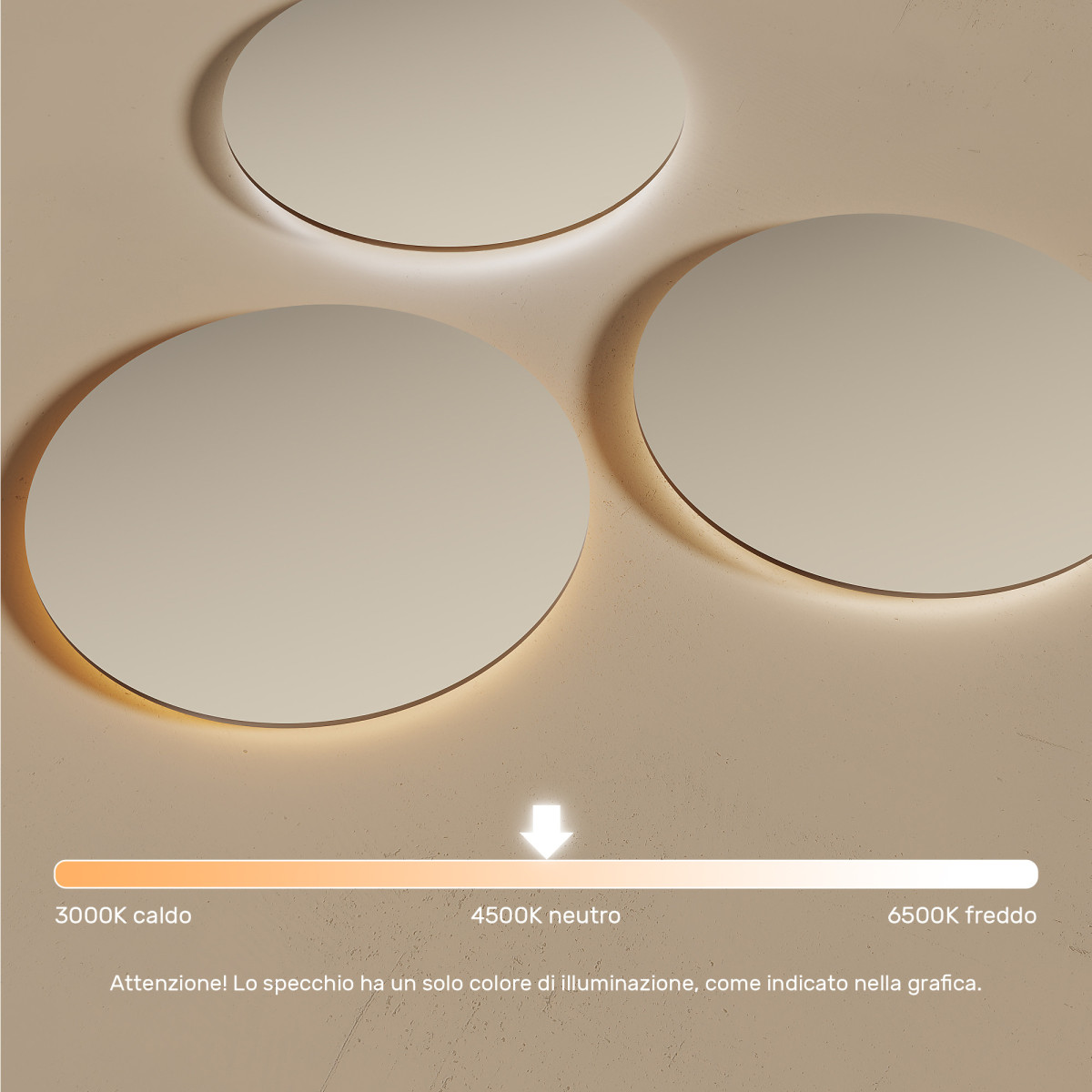 Specchio da bagno rotondo illuminato 80 cm con colore neutro 4500K