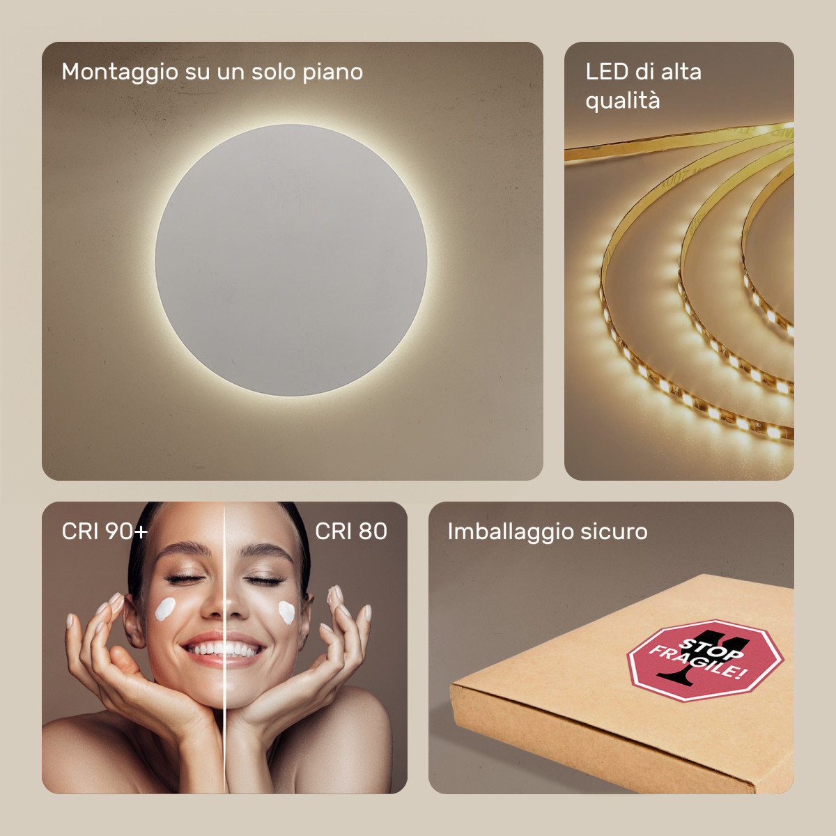 Specchio da bagno rotondo illuminato 80 cm con colore neutro 4500K