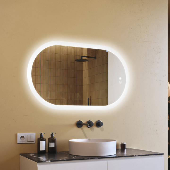 Specchio luminoso per bagno, 120x70 cm, bicolore, interruttore tattile, copertura riscaldante