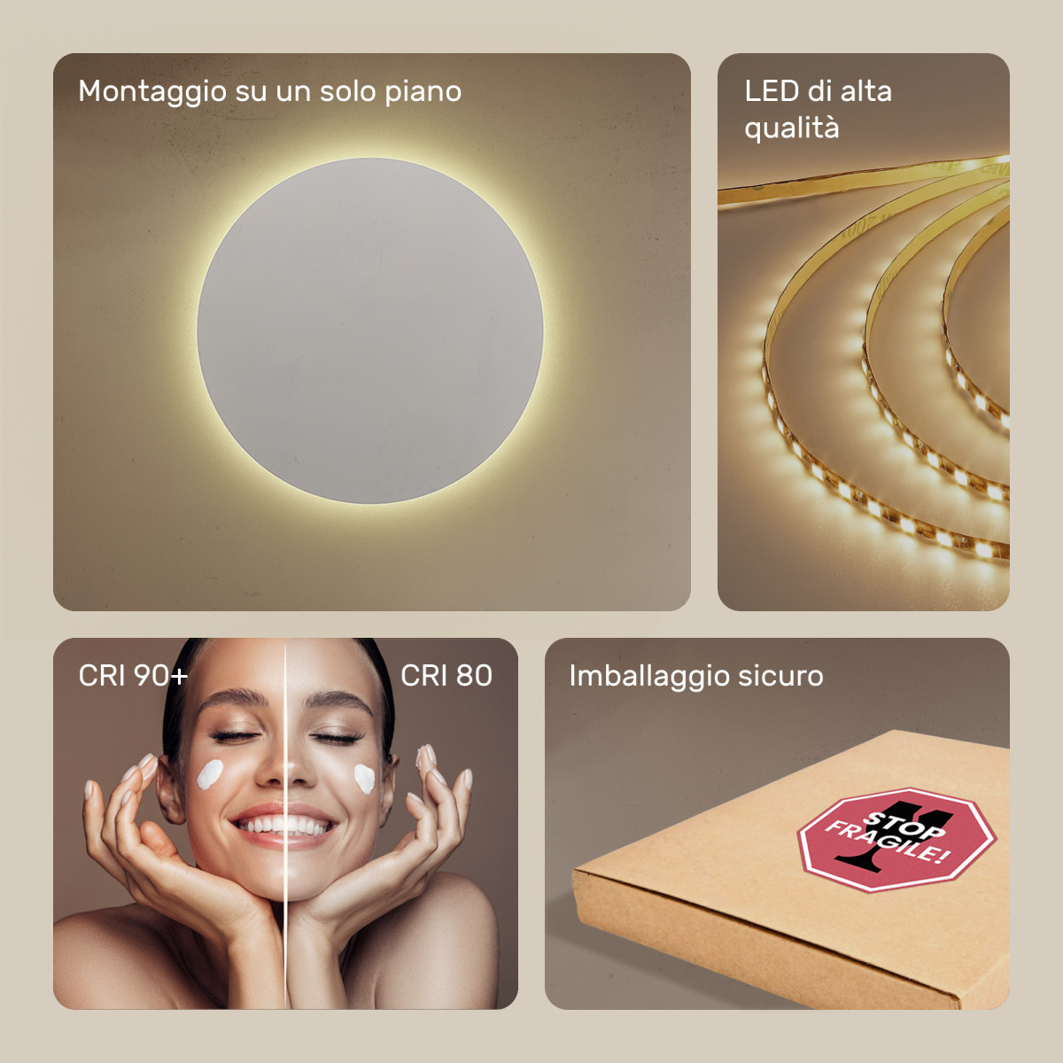 Specchio da bagno rotondo illuminato 80 cm con colore caldo 3000K