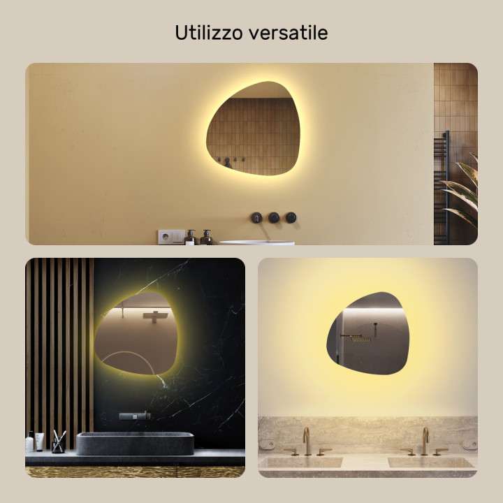 Specchio decorativo irregolare a LED 54x54 cm con colore caldo 3000K