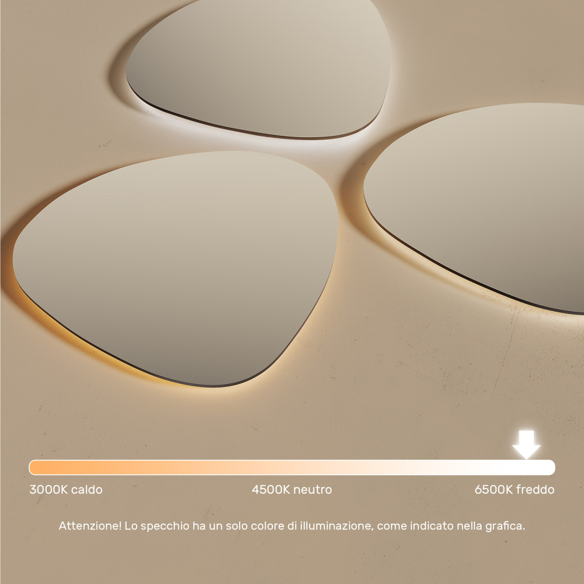 Specchio decorativo irregolare a LED 74x74 cm con colore freddo LED 7000K