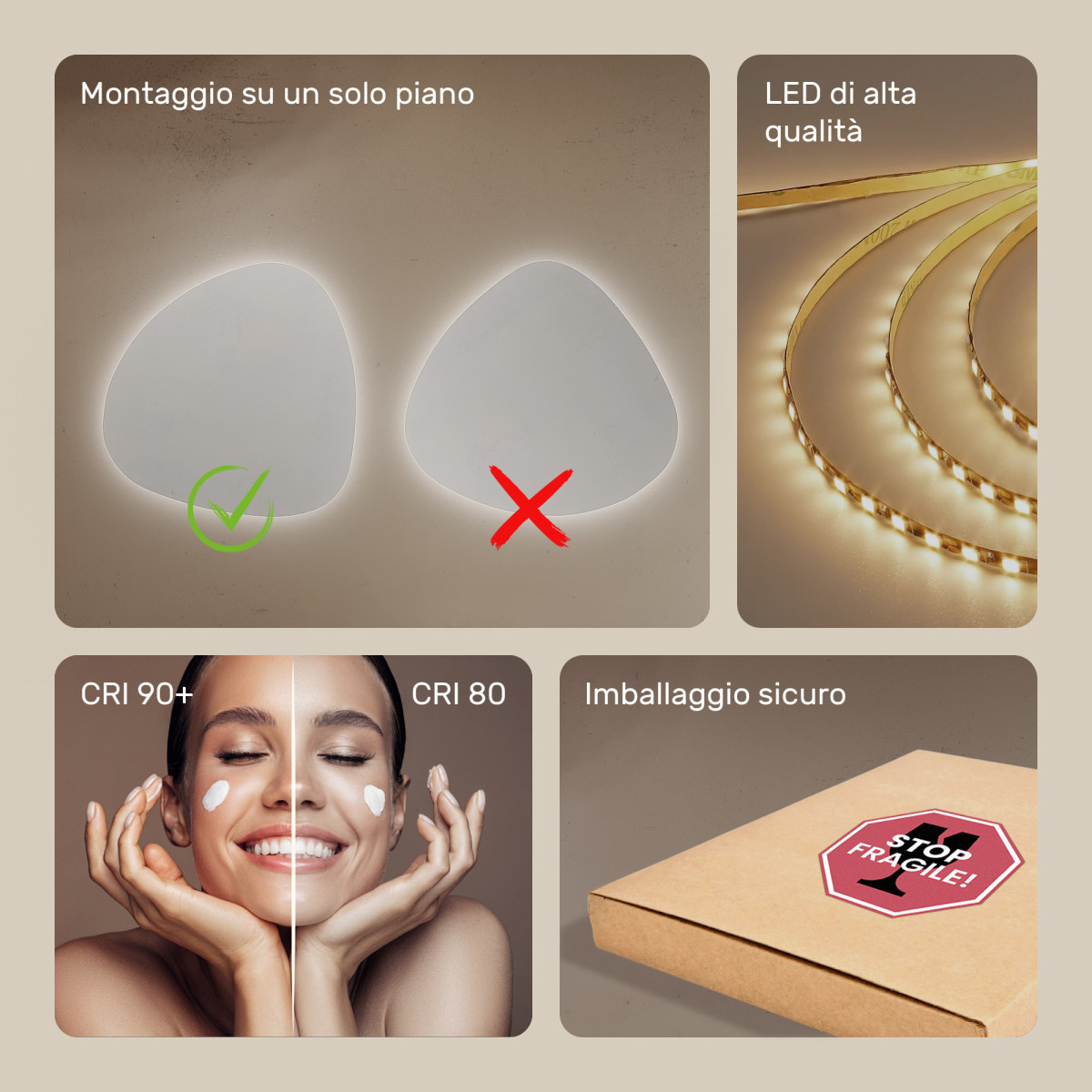 Specchio decorativo irregolare a LED 74x74 cm con colore freddo LED 7000K