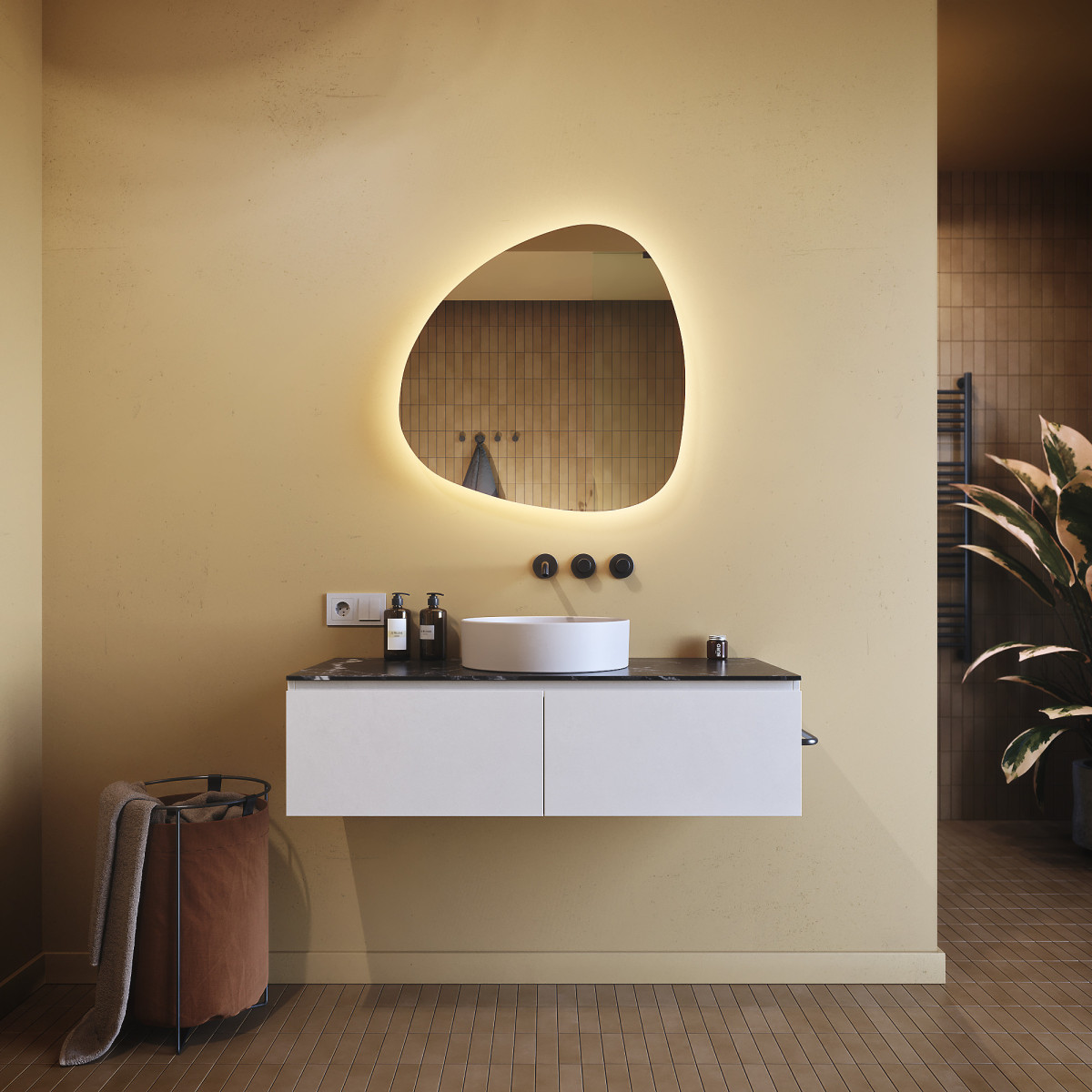 Specchio decorativo irregolare a LED 74x74 cm con colore freddo LED 7000K