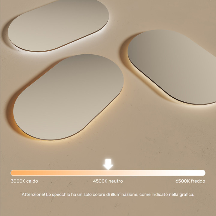 Specchio da bagno illuminato 50x80 cm con colore neutro 4500K