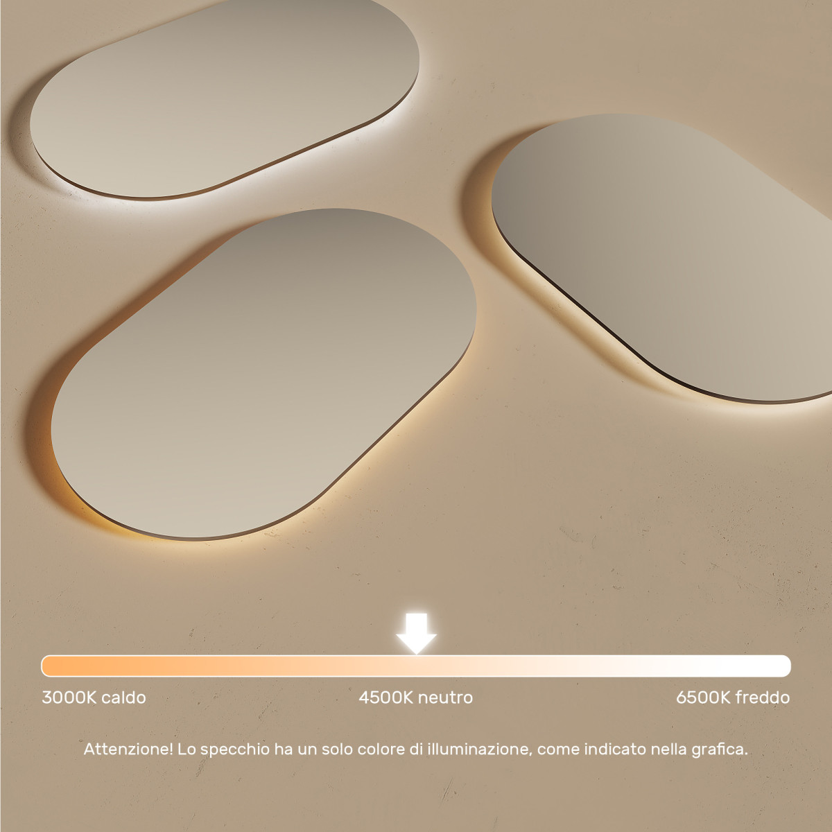 Specchio da bagno illuminato 50x80 cm con colore neutro 4500K