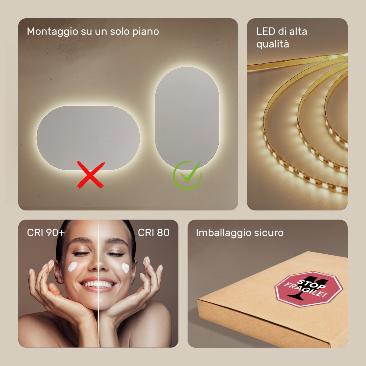 Specchio da bagno illuminato 50x80 cm con colore neutro 4500K