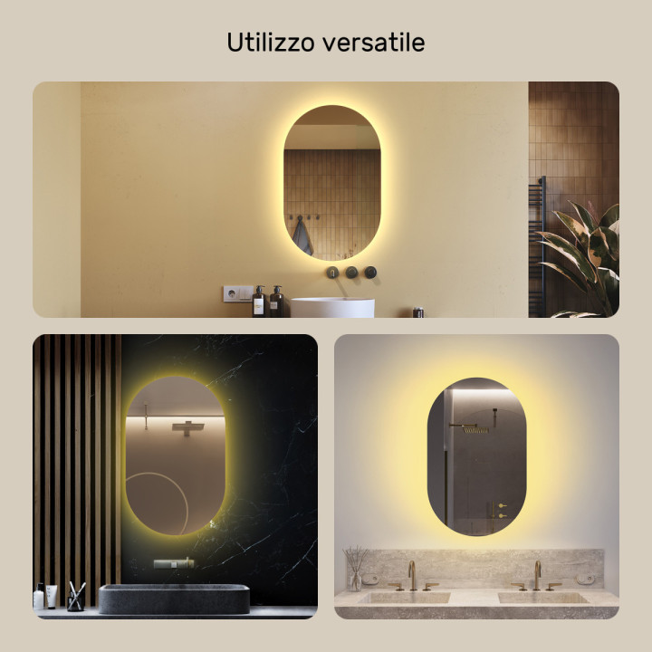 Specchio da bagno illuminato 50x80cm con colore caldo 3000K