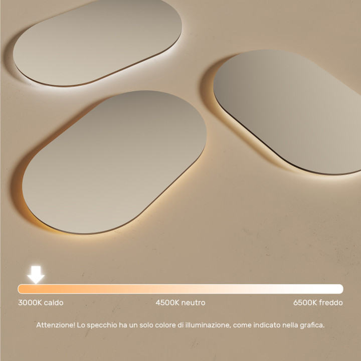 Specchio da bagno illuminato 50x80cm con colore caldo 3000K