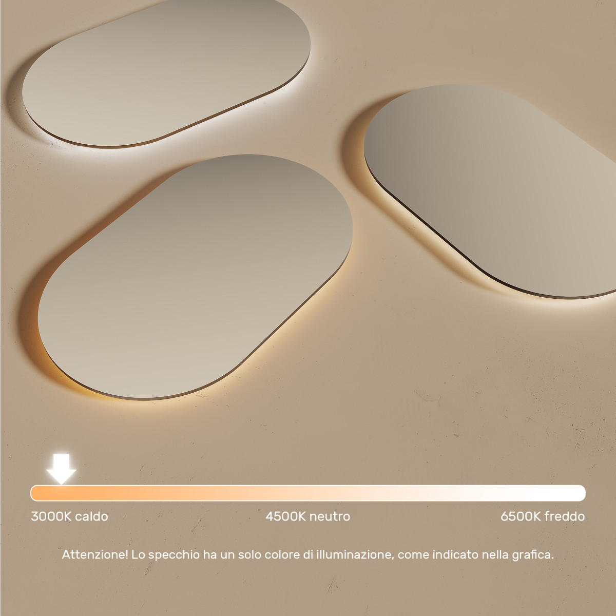 Specchio da bagno illuminato 50x80cm con colore caldo 3000K