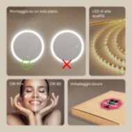 Specchio da bagno rotondo con illuminazione a LED 80cm con doppio colore, interruttore touch