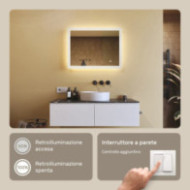 Specchio da bagno rettangolare con illuminazione LED 80x60 cm con doppia tonalità, interruttore touch
