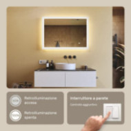 Specchio da bagno rettangolare con illuminazione LED 100x70 cm con doppia tonalità, interruttore touch