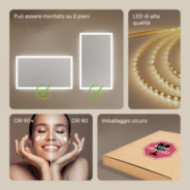 Specchio da bagno rettangolare con illuminazione LED 120x70 cm con doppia tonalità, interruttore touch