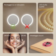 Specchio rotondo da bagno con illuminazione LED da 60 cm, Dual Color, interruttore touch e tappetino riscaldante