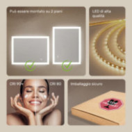 Specchio da bagno con illuminazione a LED 80x60 cm con doppia tonalità, interruttore touch, tappeto riscaldante