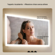 Specchio da bagno rettangolare con illuminazione 100x70 cm con doppia tonalità, interruttore touch, tappetino riscaldante