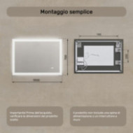 Specchio da bagno rettangolare con illuminazione 100x70 cm con doppia tonalità, interruttore touch, tappetino riscaldante