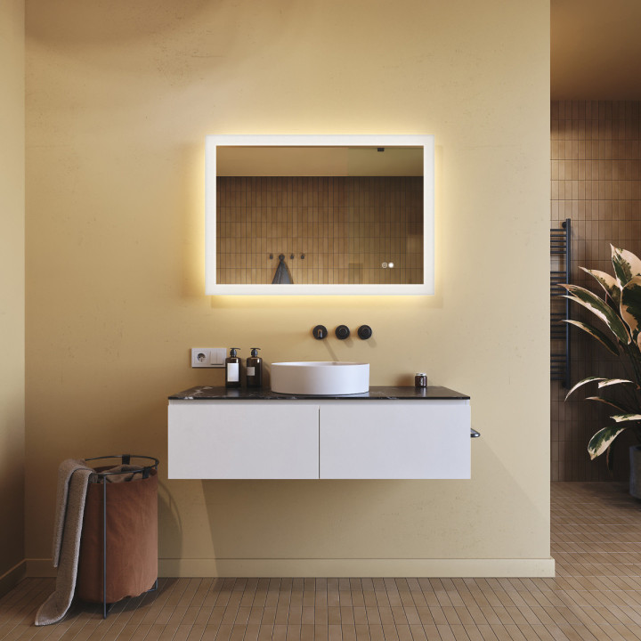 Specchio da bagno rettangolare con illuminazione 100x70 cm con doppia tonalità, interruttore touch, tappetino riscaldante