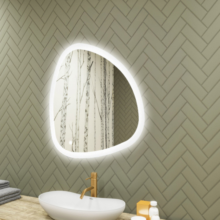 Specchio irregolare con illuminazione, 84x84 cm, bicolore, interruttore touch, tappetino riscaldante