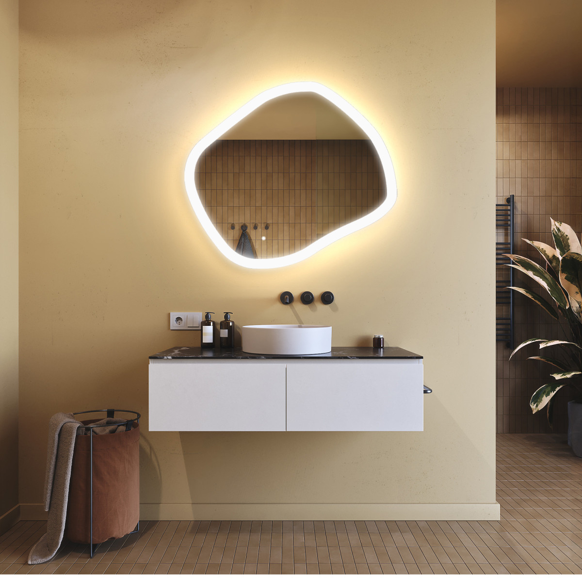 Specchio da bagno con illuminazione, 84x74 cm, doppio colore, interruttore touch