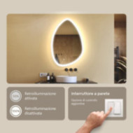 Specchio irregolare con illuminazione, 64x94 cm, bicolore, interruttore touch