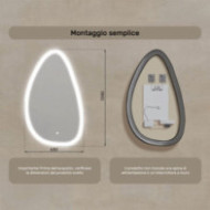 Specchio irregolare con illuminazione, 64x104 cm, bicolore, interruttore touch