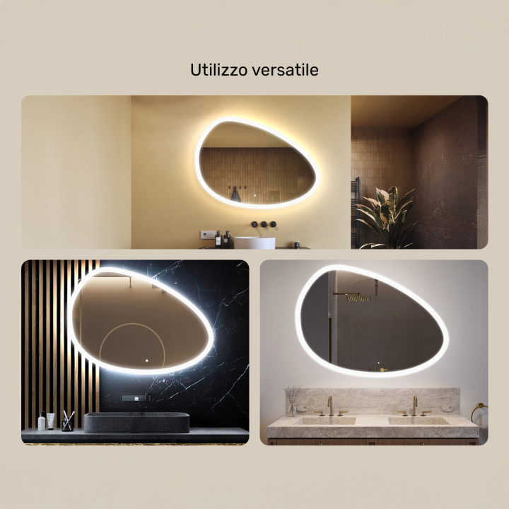 Specchio irregolare con illuminazione, 114x84 cm, bicolore, interruttore tattile