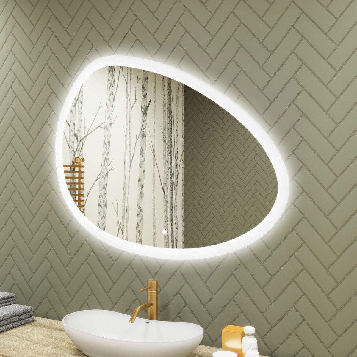 Specchio irregolare con illuminazione, 114x84 cm, bicolore, interruttore tattile