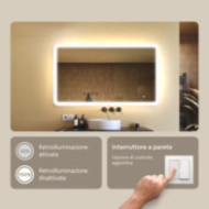 Specchio da bagno arrotondato con illuminazione a LED, 120x70 cm, bicolore, interruttore tattile