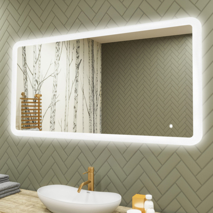 Specchio da bagno arrotondato con illuminazione a LED, 120x70 cm, bicolore, interruttore tattile