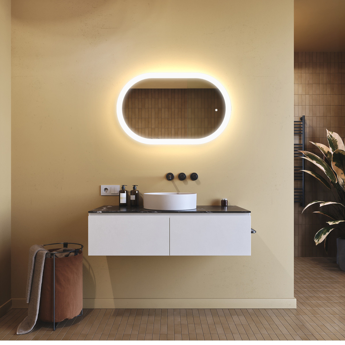 Specchio da bagno illuminato, 80x50 cm, bicolore, interruttore a sfioramento