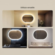 Specchio da bagno illuminato, 100x70 cm, bicolore, interruttore tattile