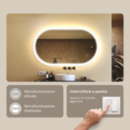 Specchio da bagno illuminato, 120x70 cm, bicolore, interruttore a sfioramento