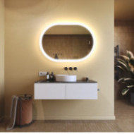 Specchio da bagno illuminato, 100x70 cm, bicolore, interruttore sensibile, copertura riscaldante