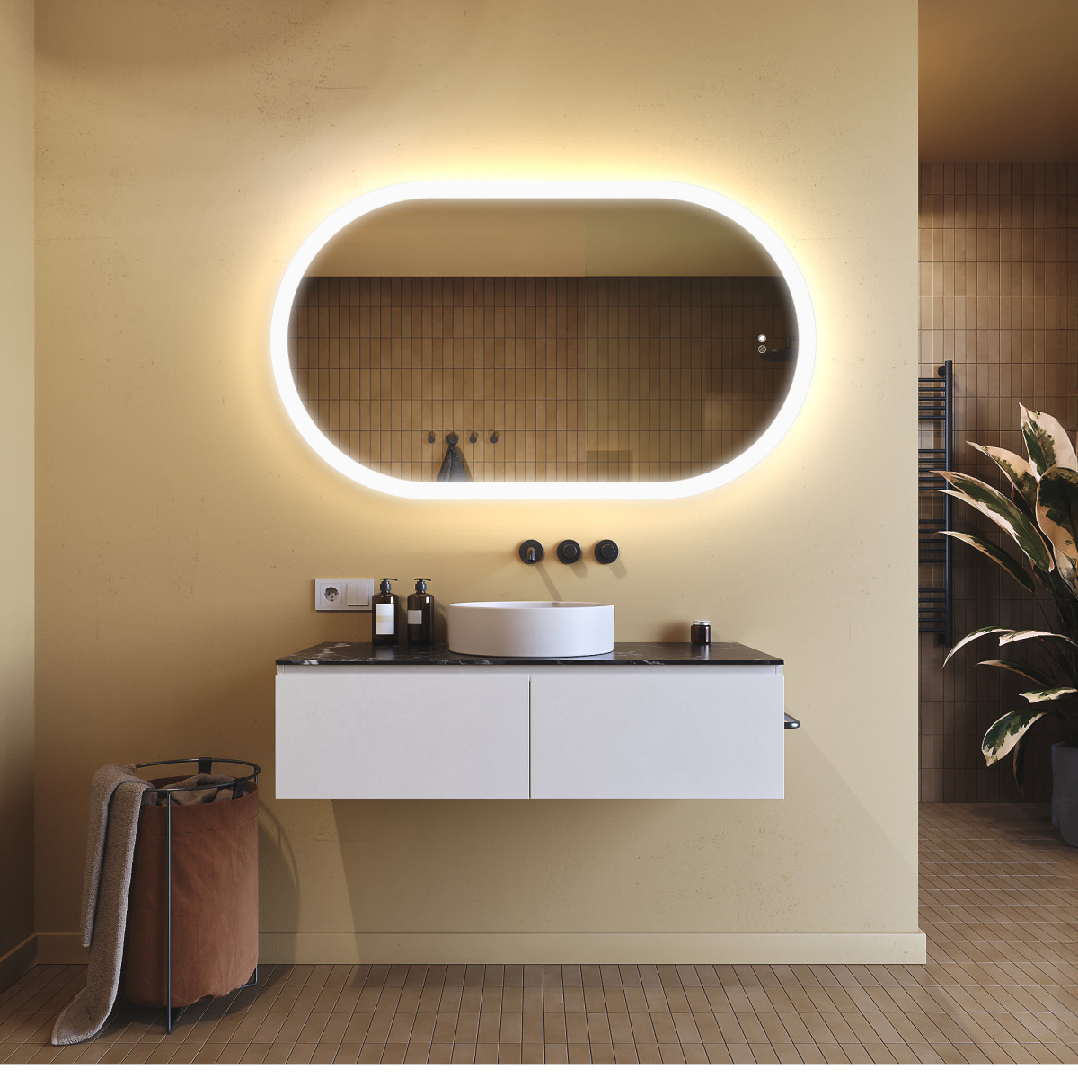 Specchio luminoso per bagno, 120x70 cm, bicolore, interruttore tattile, copertura riscaldante