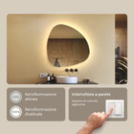 Specchio irregolare illuminato, 84x84 cm, bicolore, interruttore a sfioramento, copertura riscaldante